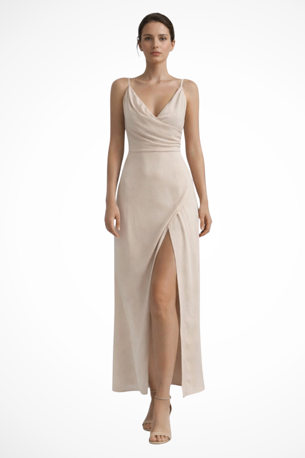 Selvara | Women’s Wedding Guest Slit Maxi Dress with Draped Bodic